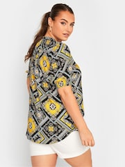 Yours Curve Yellow Floral Print Tie Neck Blouse - Image 2 of 4