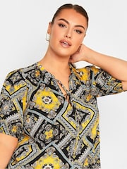 Yours Curve Yellow Floral Print Tie Neck Blouse - Image 4 of 4