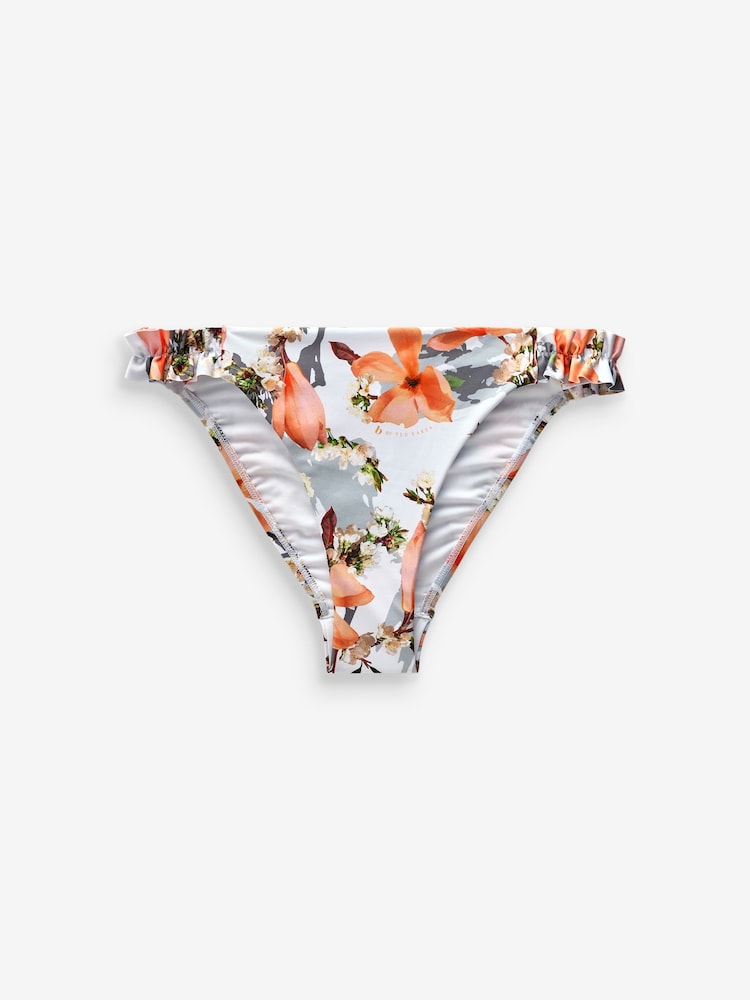 B By Ted Baker Floral Ruffle High Leg White Bikini Bottoms - Image 4 of 4