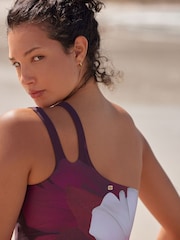 B by Ted Baker Burgundy Red Tummy Control One Shoulder Swimsuit - Image 3 of 4