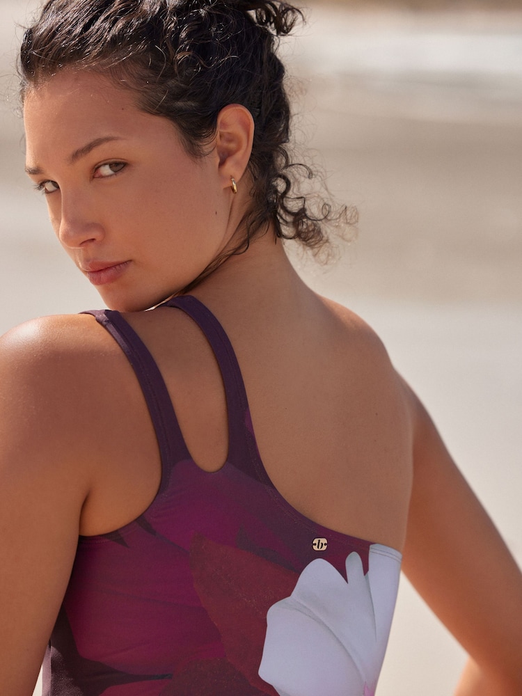 B by Ted Baker Burgundy Red Tummy Control One Shoulder Swimsuit - Image 3 of 4