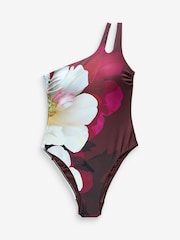 B by Ted Baker Burgundy Red Tummy Control One Shoulder Swimsuit - Image 4 of 4