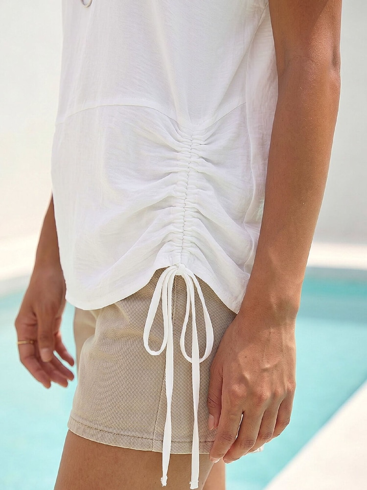 Roman White Side Ruched Necklace Tunic Top - Image 4 of 4