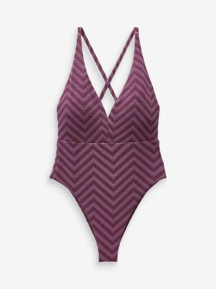 B by Ted Baker Burgundy Red Tummy Control Cross Back Swimsuit - Image 6 of 6