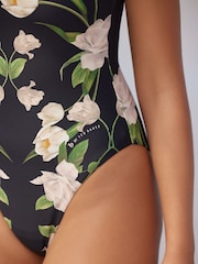 B By Ted Baker Tummy Control Floral Ruffle Trim Black Swimsuit - Image 5 of 6