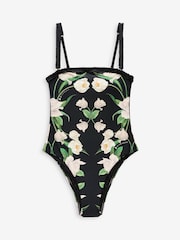 B By Ted Baker Tummy Control Floral Ruffle Trim Black Swimsuit - Image 6 of 6