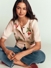Boden Cream Puff Sleeve Cotton Cardigan - Image 3 of 6