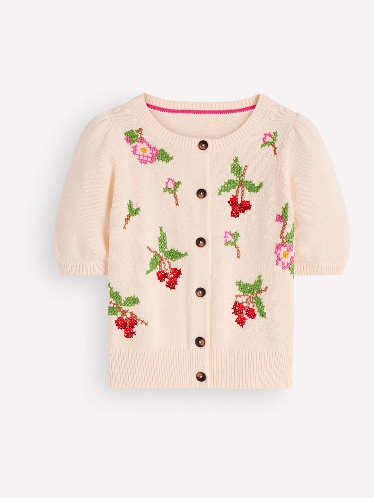 Boden Cream Puff Sleeve Cotton Cardigan - Image 6 of 6 Boden Cream Puff Sleeve Cotton Cardigan - Image 6 of 6