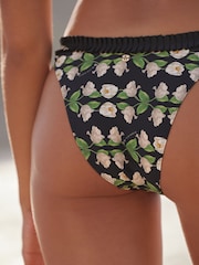 B By Ted Baker Floral High Leg Ruffle Black Bikini Bottoms - Image 3 of 4