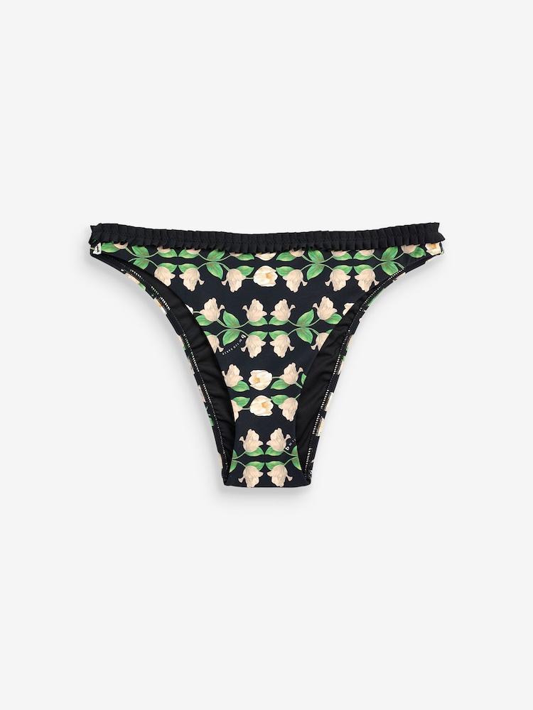 B By Ted Baker Floral High Leg Ruffle Black Bikini Bottoms - Image 4 of 4
