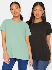 PixieGirl Petite Green Short Sleeve Ribbed Swing Top 2 Pack - Image 1 of 5