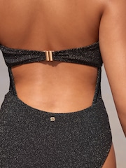 B By Ted Baker Tummy Control Textured Sparkle Bandeau Swimsuit - Image 4 of 6