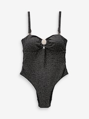 B By Ted Baker Tummy Control Textured Sparkle Bandeau Swimsuit - Image 6 of 6