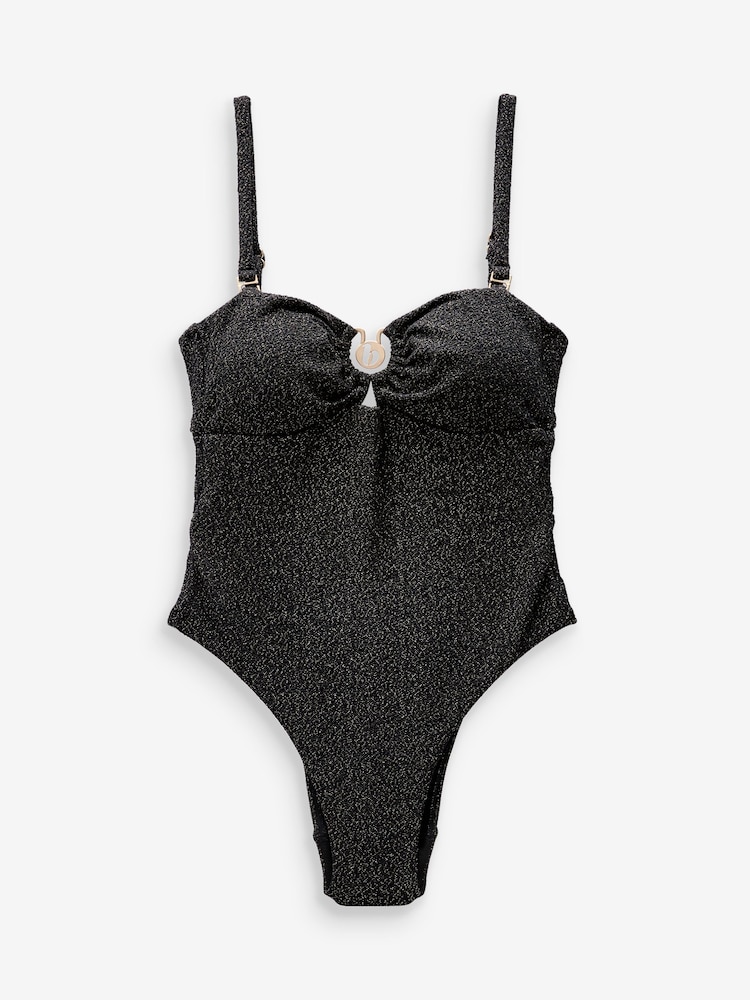 B By Ted Baker Tummy Control Textured Sparkle Bandeau Swimsuit - Image 6 of 6