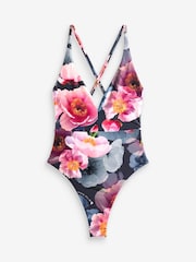 B By Ted Baker Pink/Navy Tummy Control Posie Plunge Swimsuit - Image 5 of 5