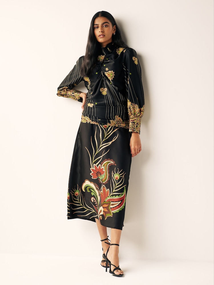 Black Paisley Print Keyhole Blouse - Image 2 of 7