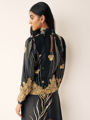 Black Paisley Print Keyhole Blouse - Image 3 of 7