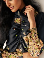 Black Paisley Print Keyhole Blouse - Image 4 of 7