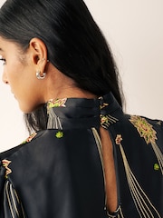 Black Paisley Print Keyhole Blouse - Image 5 of 7