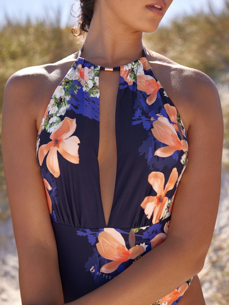 Maillot B by Ted Baker bleu marine à décolleté plongeant - Image 4 of 6