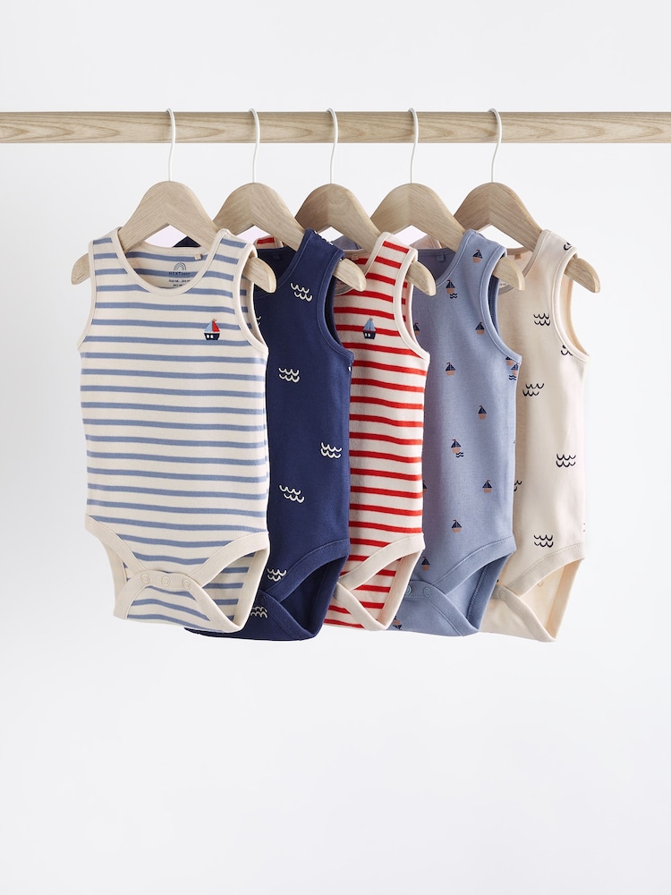 Red/Navy Nautical Baby Bodysuits 5 Pack - Image 1 of 12