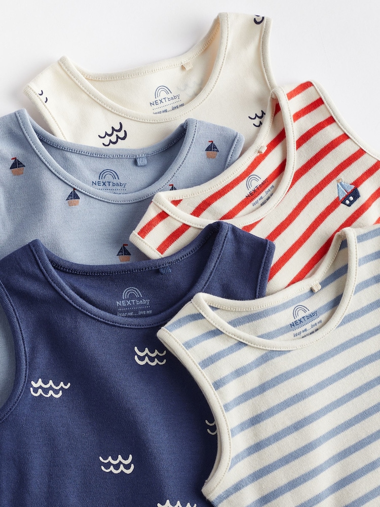 Red/Navy Nautical Baby Bodysuits 5 Pack - Image 10 of 12
