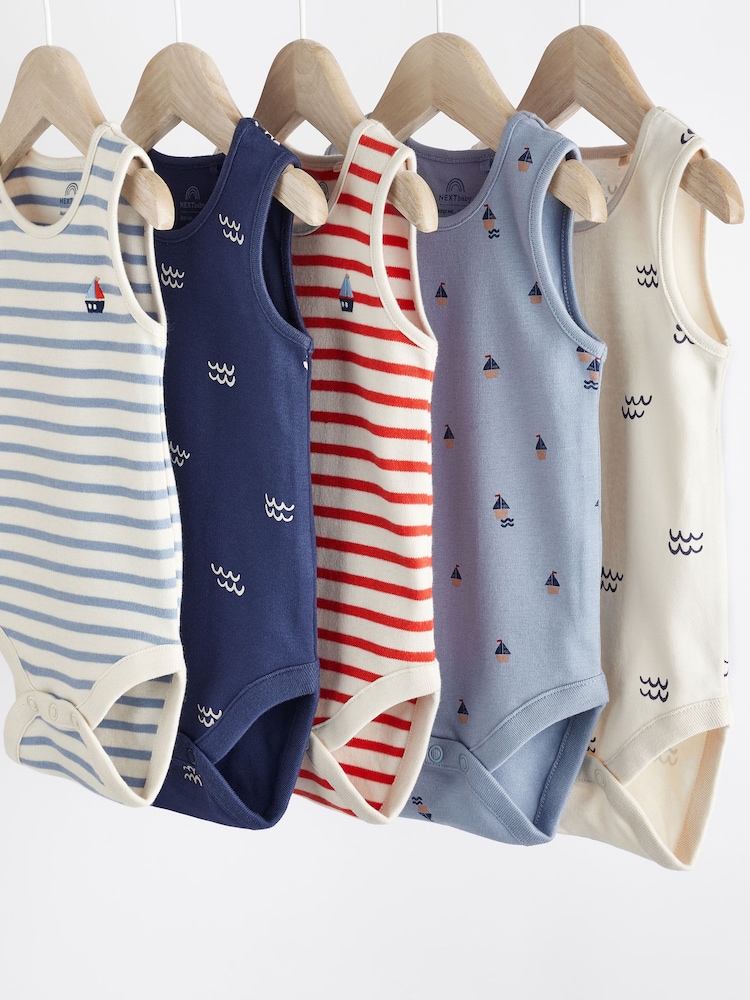 Red/Navy Nautical Baby Bodysuits 5 Pack - Image 9 of 12