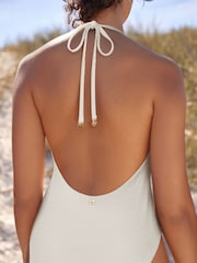 B By Ted Baker Tummy Control Textured Plunge White Swimsuit - Image 4 of 5