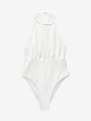 B By Ted Baker Tummy Control Textured Plunge White Swimsuit - Image 5 of 5
