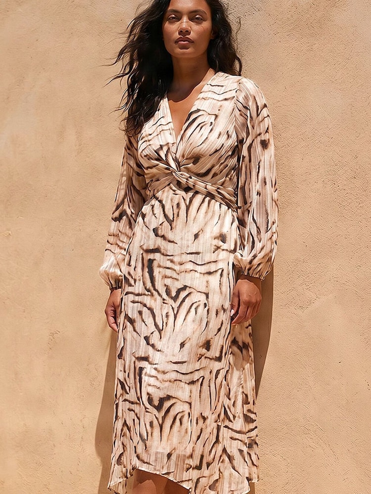 Vestido a media pierna con estampado de cebra y nudo delantero de Roman - Imagen 1 de 4 Vestido a media pierna con estampado de cebra y nudo delantero de Roman - Imagen 1 de 4