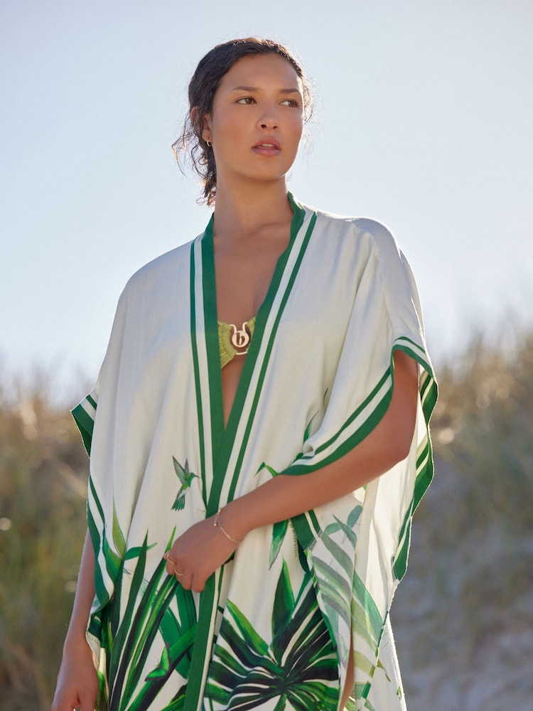 B By Ted Baker – weiß-grüner Kimono mit tropischen Blättern - Bild 2 von 5 B By Ted Baker – weiß-grüner Kimono mit tropischen Blättern - Bild 2 von 5
