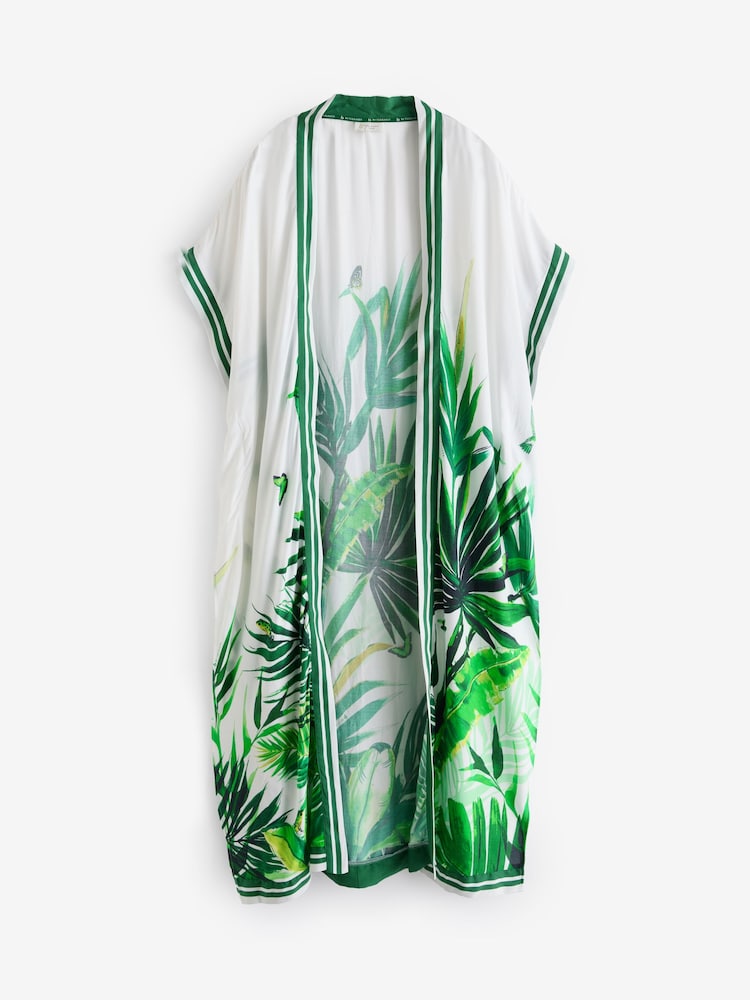 B By Ted Baker – weiß-grüner Kimono mit tropischen Blättern - Bild 5 von 5 B By Ted Baker – weiß-grüner Kimono mit tropischen Blättern - Bild 5 von 5