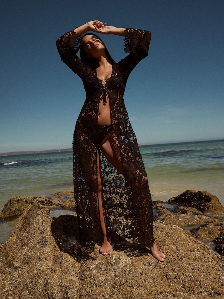 B By Ted Baker Cotton Lace Maxi Black Kimono - Image 1 of 5
