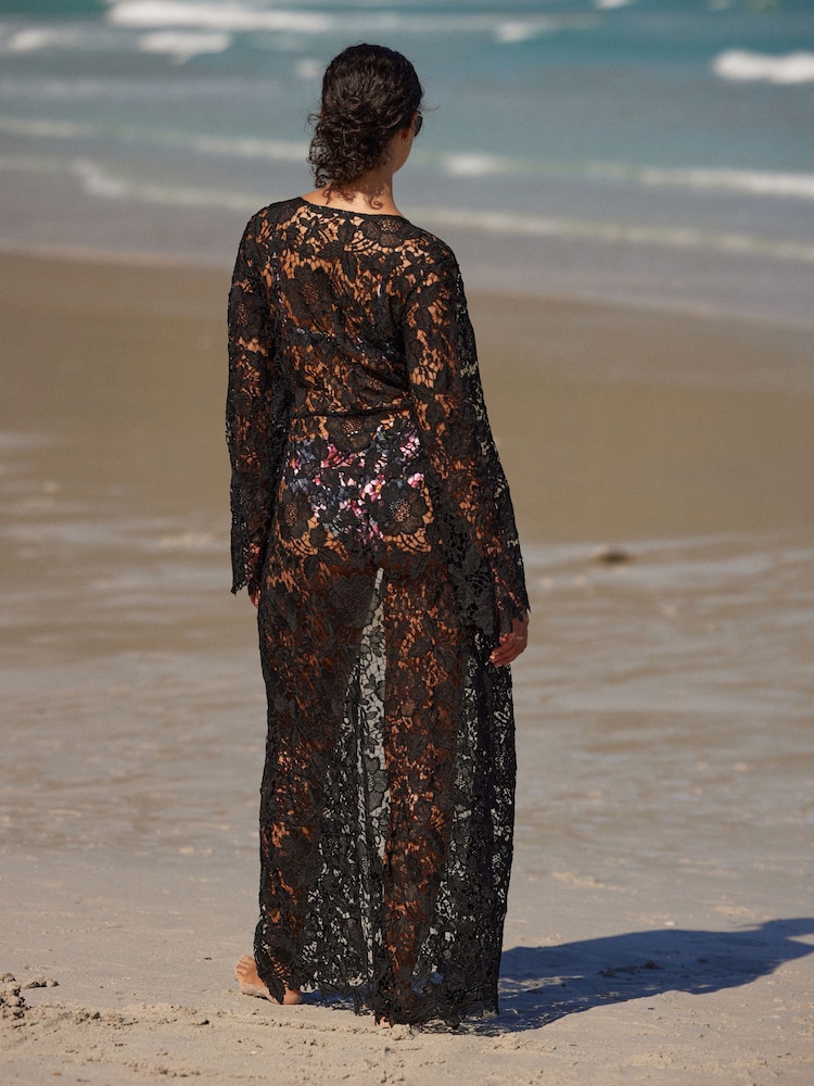 B By Ted Baker Cotton Lace Maxi Black Kimono - Image 2 of 5