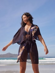 B by Ted Baker Kimono à col en V tissé Fleuri Marine - Image 1 of 5