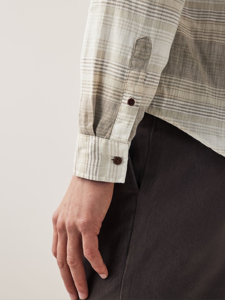 Natural Horizontal Stripe Long Sleeve Shirt - Image 6 of 10