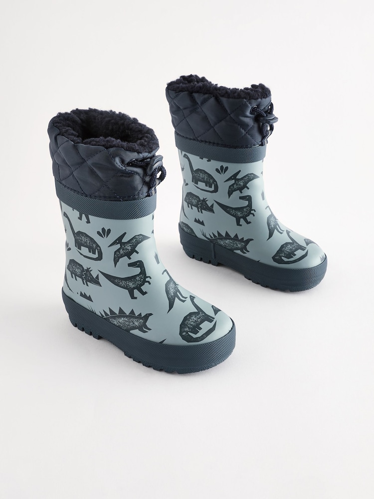 Blue Dinosaur Thermal Thinsulate™ Lined Cuff Wellies - Image 1 of 7