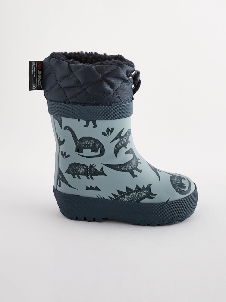 Blue Dinosaur Thermal Thinsulate™ Lined Cuff Wellies - Image 2 of 7
