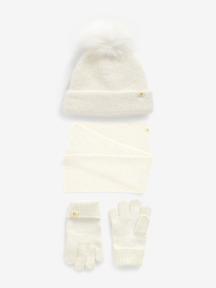 Ecru White Hat, Gloves And Scarf Set (3-16yrs) - Image 1 of 4