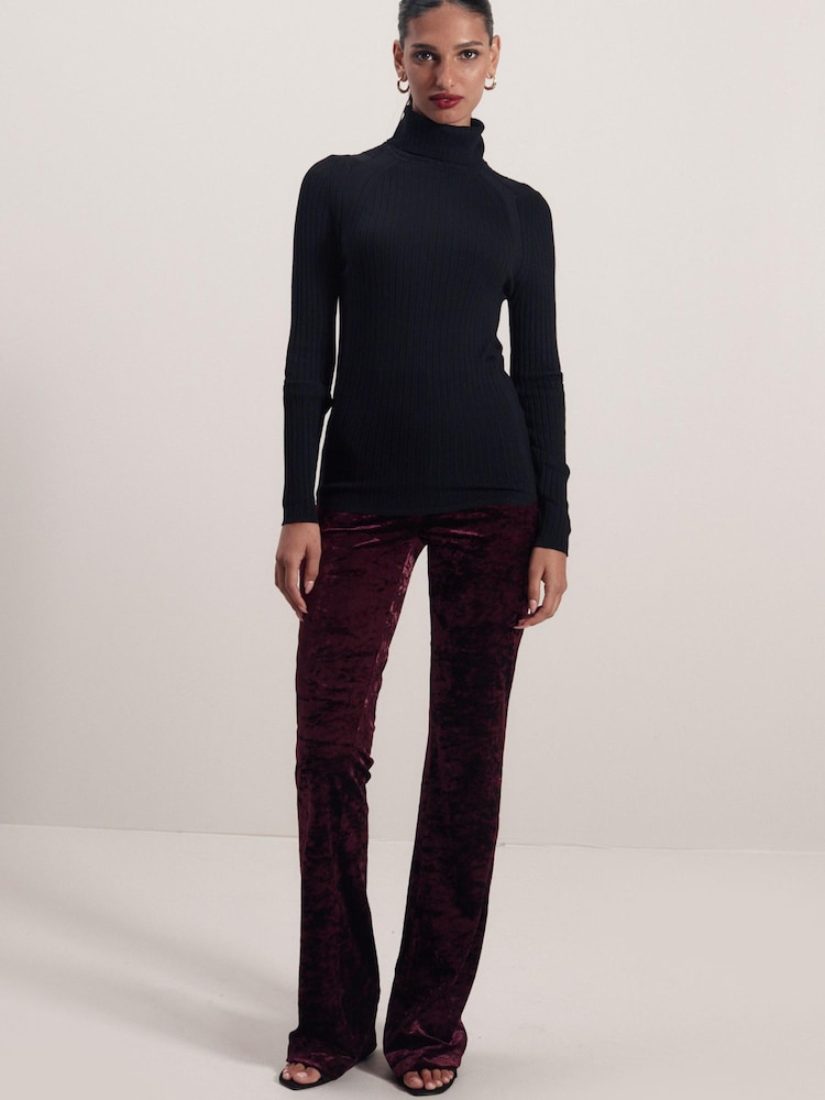 Berry Red Velvet Flare Trousers - Image 1 of 5