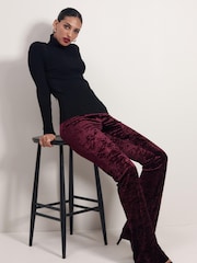 Berry Red Velvet Flare Trousers - Image 2 of 5