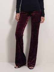 Berry Red Velvet Flare Trousers - Image 3 of 5