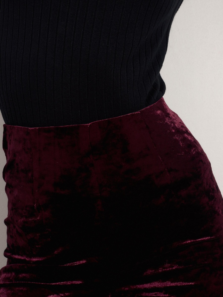 Berry Red Velvet Flare Trousers - Image 5 of 5
