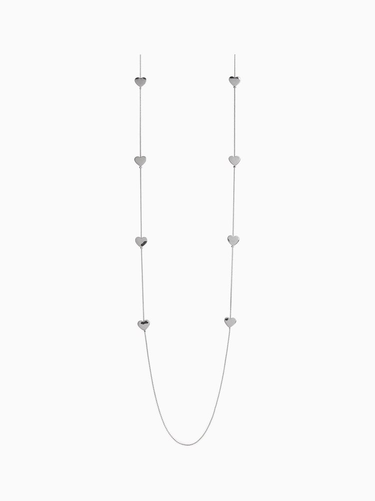 Tono plateado - Collar de cordón largo con detalles en forma de corazón - Imagen 1 de 2