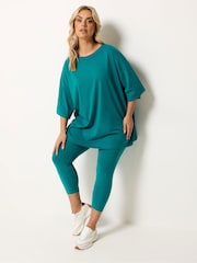 Yours Curve Blue Elasticated Waist Cropped Leggings - Image 2 of 5