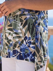 Roman Blue Classic Floral Print Necklace Top - Image 4 of 4