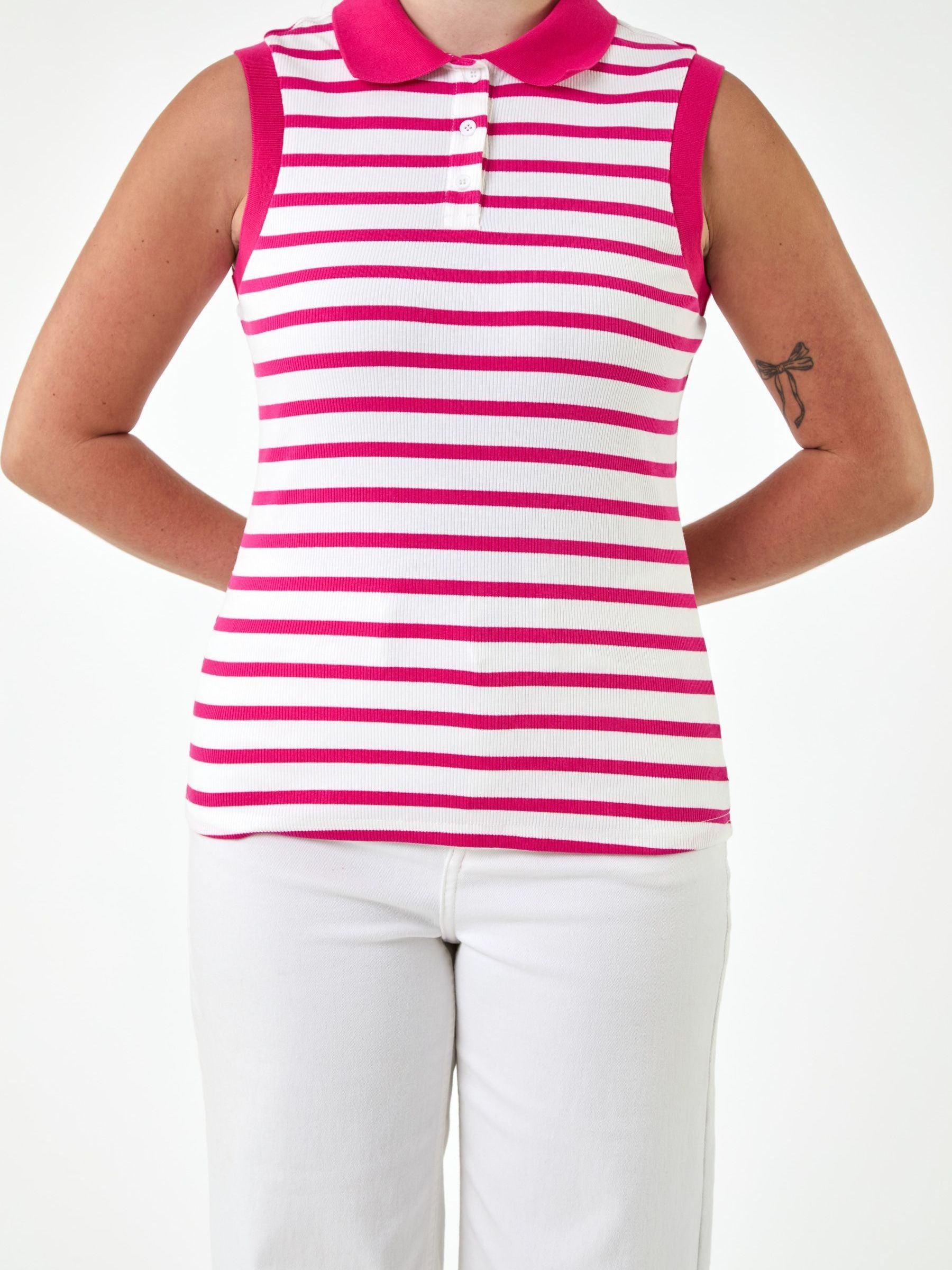 Roman Women's Pink Stripe Collar Vest Top