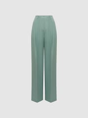 Reiss Teal Talia Petite Linen Blend Wide Leg Trousers - Image 2 of 6