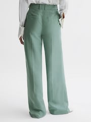 Reiss Teal Talia Petite Linen Blend Wide Leg Trousers - Image 5 of 6
