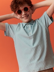 Paul Smith Junior Boys Light Blue Short Sleeve Signature Textured Polo Shirt - Image 1 of 7